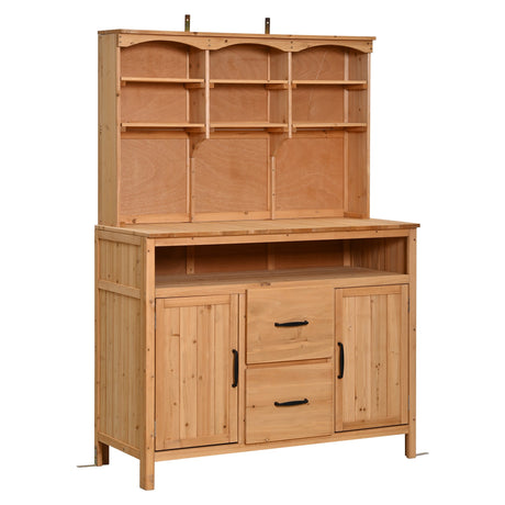 TOPMAX Large Fir Wood Potting Bench with Hutch, Cabinets & Drawers HouseOfZazla