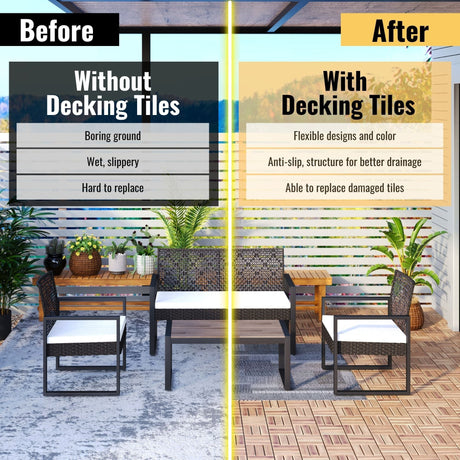 Interlocking Deck Tiles Checker Pattern, Square Acacia Hardwood Outdoor Flooring For Patio, Bancony, Pool Side HouseOfZazla