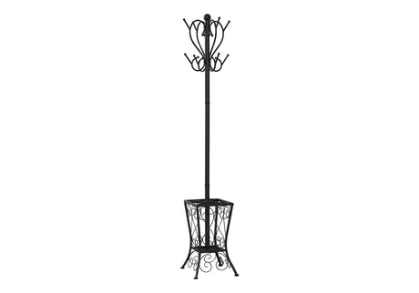 Coat Rack, Hall Tree, Free Standing, 8 Hooks, Entryway, Umbrella Holder, Transitional - Black HouseOfZazla