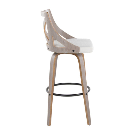 Charlotte - Farmhouse Fixed Height Barstool With Swivel & Round Footrest (Set of 2) - Light Gray / Cream HouseOfZazla