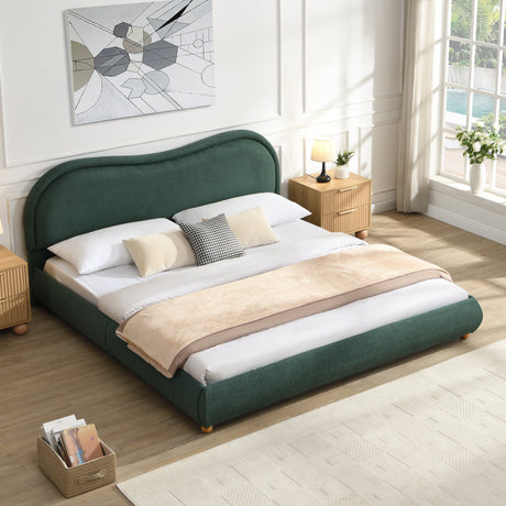 King Size Upholstered Platform Bed Frame with Rounded Corners HouseOfZazla