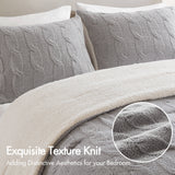 3 Pieces Full/Queen Cable Knit Chenille Comforter Set Gray
