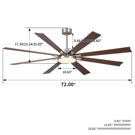 Large Ceiling Fan With Dimmable LED Light 8 Blades Remote Control, Reversible DC Motor HouseOfZazla