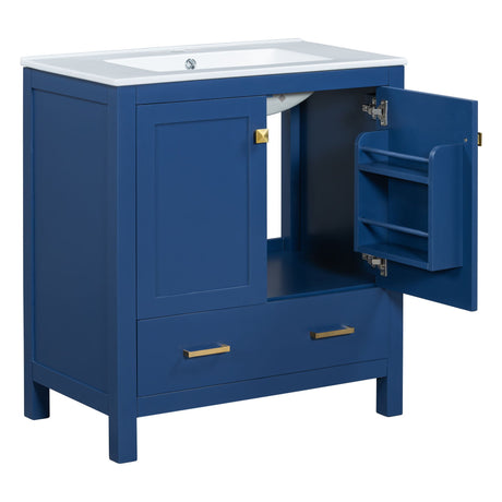 Bathroom Vanity With Single Sink, Combo Cabinet Undermount Sink, Bathroom Storage Cabinet With Two Doors And A Drawer, Soft Closing, Multifunctional Storage, Solid Wood Frame HouseOfZazla