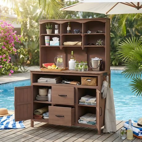 TOPMAX Large Fir Wood Potting Bench with Hutch and Storage HouseOfZazla