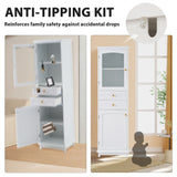 Tall Bathroom Storage Cabinet With Glass Doors, Free-Standing, Two Drawers, And Adjustable Shelves, Board, Painted Perfect For Displaying Your Favorite Items
