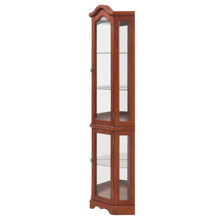 Corner Curio Cabinet With Lights, Adjustable Shelves, Mirrored Back - Walnut HouseOfZazla
