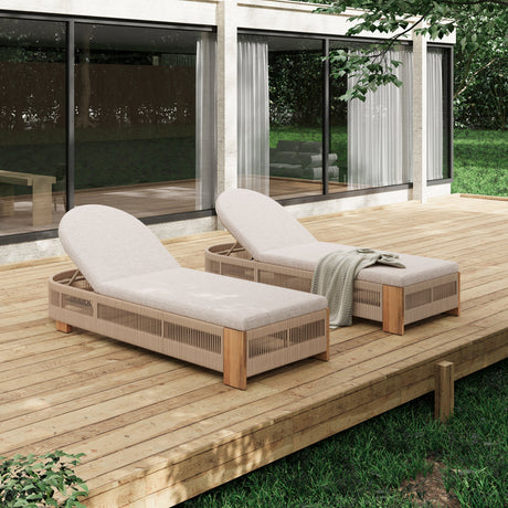 Outdoor Chaise Lounge Chair, Acacia Wood with Adjustable Backrest and Cushion HouseOfZazla