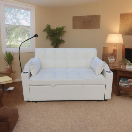 Modern Loveseat Futon Sofa With Pullout Bed, Adjustable Reclining Backrest, Toss Pillows HouseOfZazla