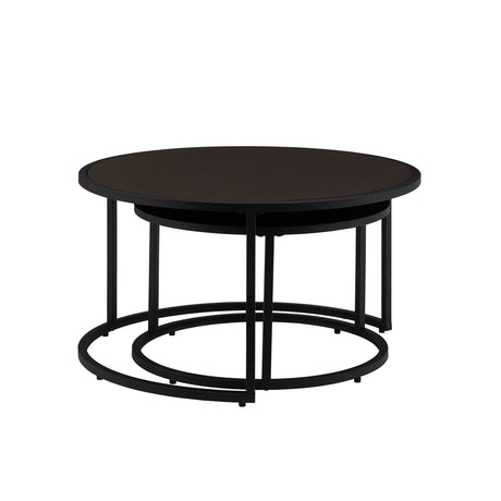Modern Faux Leather Nesting Round Coffee Table Set - Dark Brown HouseOfZazla