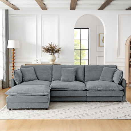 L-Shaped Sectional Sofa With Ottoman, Convertible 4 Seater Couch HouseOfZazla