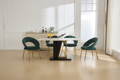 Velvet Fabric Dining Chair with Curved Backrest and Golden Metal Legs HouseOfZazla