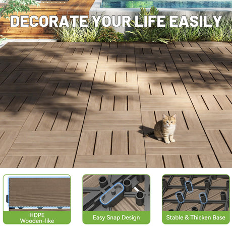 44 Pcs Interlocking Deck Tiles 12" x 12" HDPE Outdoor Flooring HouseOfZazla