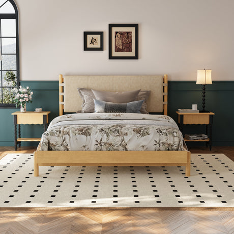 Premium Rubber Wood Platform Bed Frame, Queen Size with Headboard HouseOfZazla