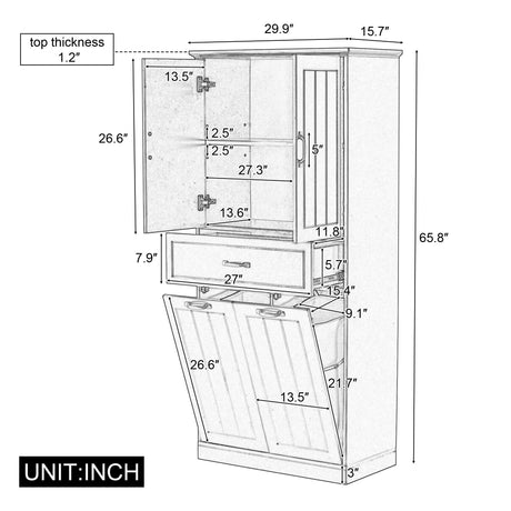 Modern Bathroom Storage Cabinet with Two Laundry Baskets, One Drawer, Adjustable Shelf HouseOfZazla