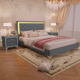 3-Pieces Bedroom Set, Queen Size Upholstered Platform Bed with LED Lights and Two Nightstands - Gray