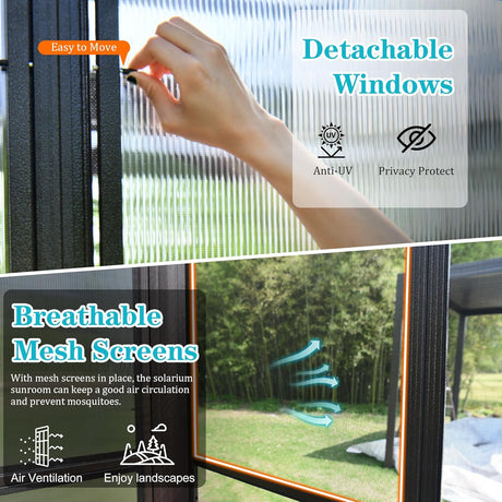 12x16FT All Season Sunroom with Detachable Polycarbonate Windows HouseOfZazla