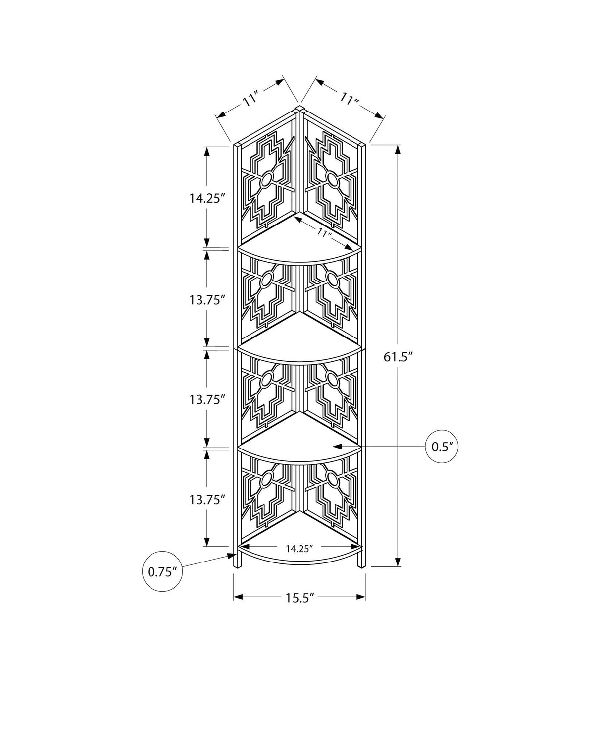 4 Tier Corner Bookshelf Bookcase for Office, Transitional Style