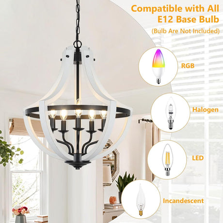 5-Light Convertible White Wood Farmhouse Chandelier HouseOfZazla