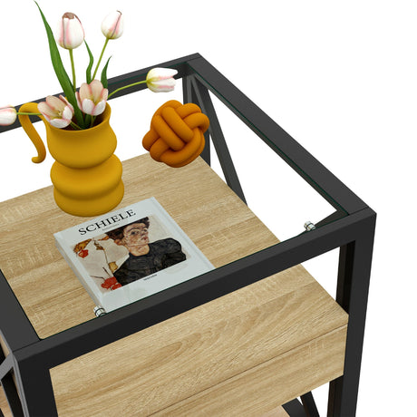 Set of 2 Modern End Tables with Drawer - Nightstands for Bedroom & Living Room HouseOfZazla