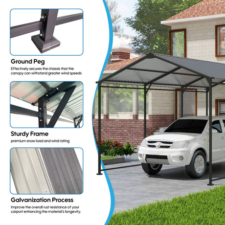 Metal Carport 10 5Ft Heavy Duty With Galvanized Steel Roof Metal Garage Canopy With Galvanized Steel Roof & Frame Car Tent Outdoor Storage Shed - Gray HouseOfZazla