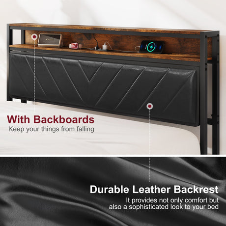 Full Size Metal Platform Bed Frame with Adjustable Upholstered Headboard HouseOfZazla
