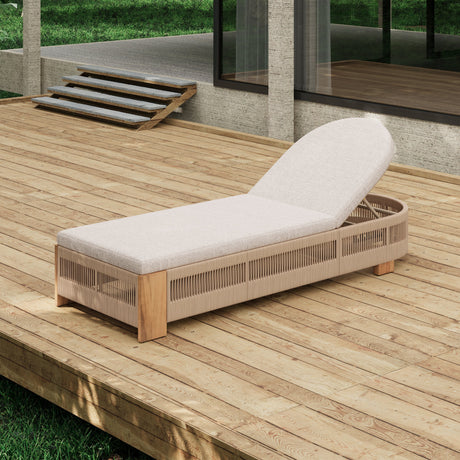 Outdoor Chaise Lounge Chair, Acacia Wood with Adjustable Backrest and Cushion HouseOfZazla