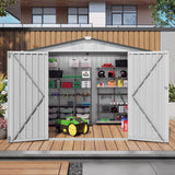 Outdoor Garden Storage Shed, Tool Shed With Pitched Roof Waterproof With 1 Window And 2 Lockable Door - White / Gray