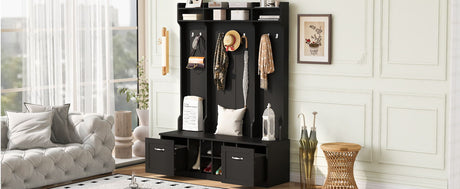 5 In 1 Entryway Bench With Coat Rack, 7 Sturdy Hooks, 2 Spacious Drawers And Adjustable Shelves HouseOfZazla