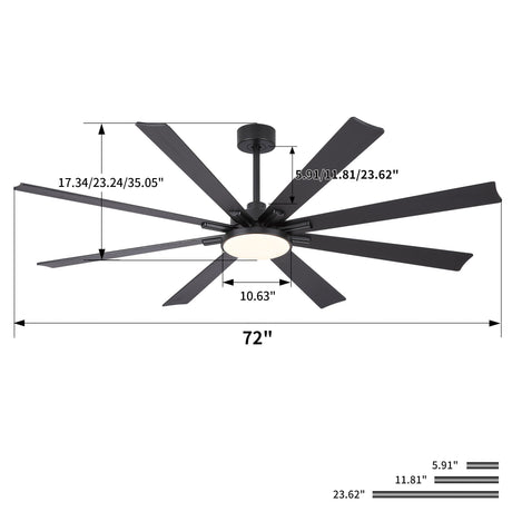 Large Ceiling Fan With Dimmable LED Light 8 Blades Remote Control, Reversible DC Motor HouseOfZazla