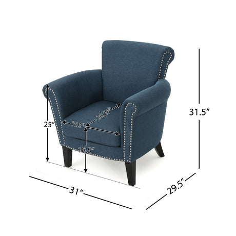 Elegant Navy Blue Fabric Club Chair with Nailhead Trim and Birch Wood Legs HouseOfZazla
