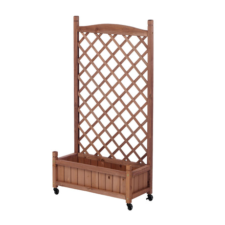 Raised Garden Bed With Trellis 2 Pack, Outdoor Planter Box & Plant Stand With Climbing Racks - Brown HouseOfZazla