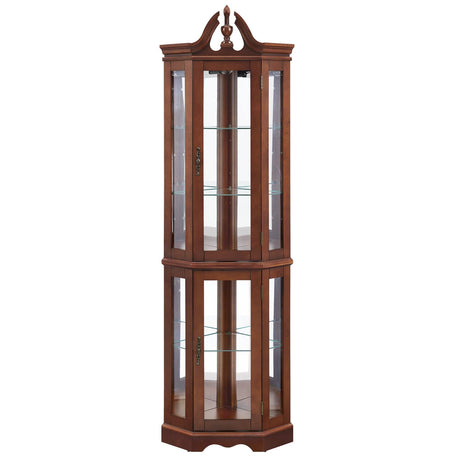 Corner Curio Cabinet With Lights, Adjustable Tempered Glass Shelves, Display Cabinet (E26 Light Bulb Not Included) - Mirrored / Walnut HouseOfZazla