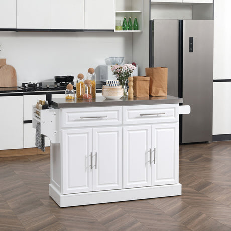 Homcom - Rolling Kitchen Island With Storage, Portable Kitchen Cart With Stainless Steel Top, 2 Drawers, Spice, Knife And Towel Rack And Cabinets HouseOfZazla