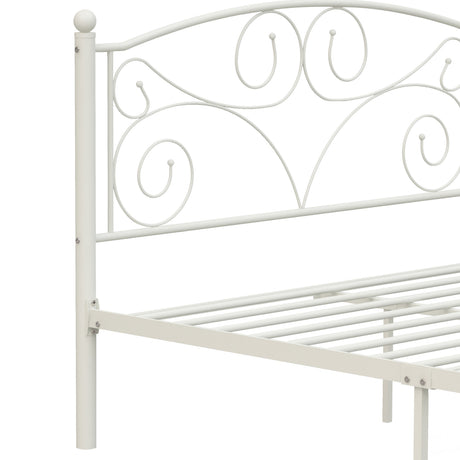 Queen Size Unique Flower Sturdy System Metal Bed Frame with Headboard and Footboard HouseOfZazla