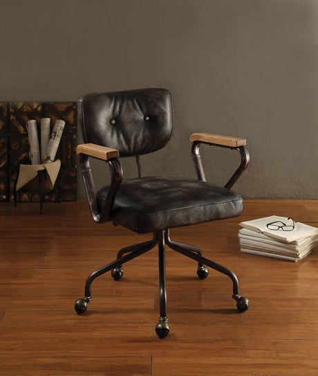 Hallie - Top Grain Leather Office Chair - Vintage Black HouseOfZazla