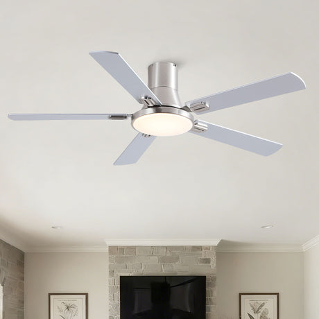 Flush Mount Ceiling Fans With LED Light And Remote Control, 5 Blades HouseOfZazla