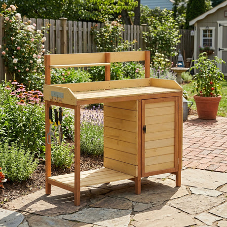 Outdoor Potting Bench Table With Sink, Garden Workstation HouseOfZazla