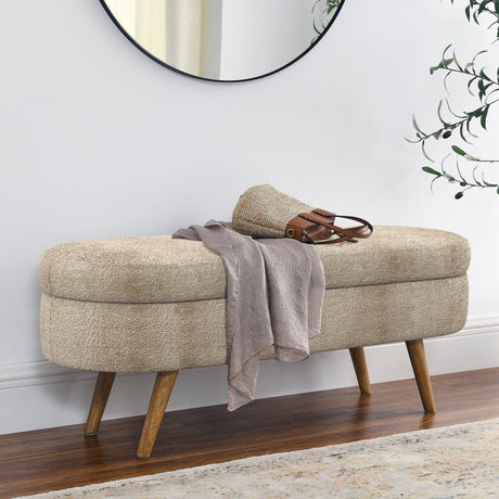 Modern Ottoman Oval Storage Bench With Rubber Wood Legs HouseOfZazla