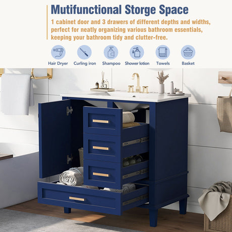 Bathroom Vanity, Modern Bathroom Cabinet With Sink Combo Set, Bathroom Storage Cabinet With A Soft Closing Door And 3 Drawers, Solid Wood Frame HouseOfZazla