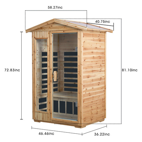 Two Person Far Infrared Old Fir Outdoor Sauna Room with Bluetooth and LED Lighting HouseOfZazla