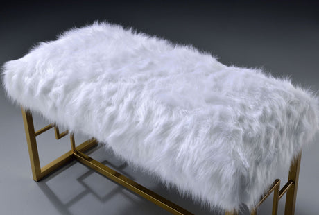 Bagley II - Bench Faux Fur - White / Gold HouseOfZazla