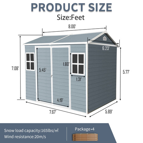 Resin Outdoor Storage Shed Waterproof Shed With Floor & Two Windows & Lockable Door, Tool Shed For Garden, Patio, Backyard HouseOfZazla
