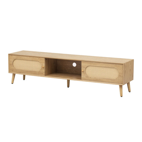 TV Stand For TVs Up To 80" - Natural Wood Media Console Cabinet HouseOfZazla