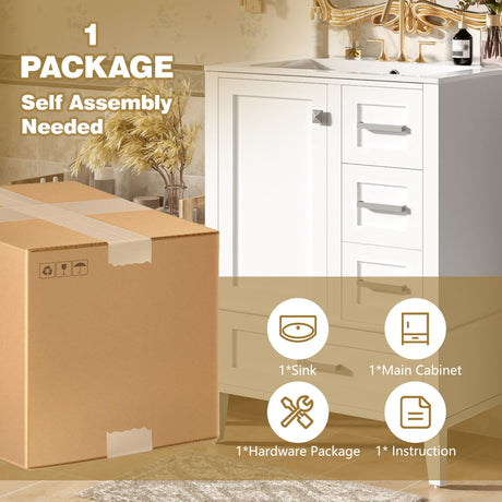 Bathroom Vanity, Modern Bathroom Cabinet With Sink Combo Set, Bathroom Storage Cabinet With A Soft Closing Door And 3 Drawers, Solid Wood Frame HouseOfZazla