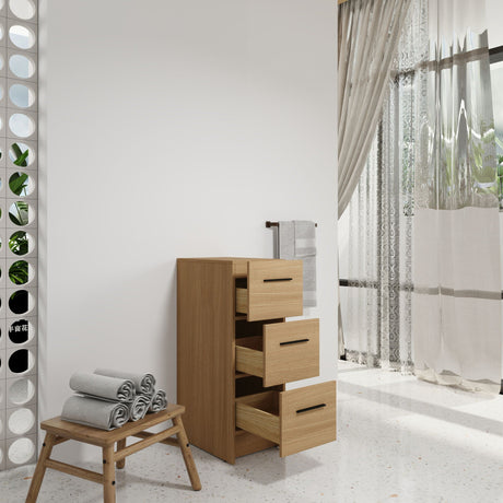 Slim Freestanding Bathroom Storage Cabinet, 3 Drawers - Light Oak HouseOfZazla
