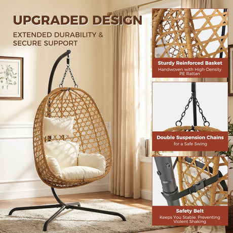 Egg Chair with Stand, Patio Wicker Hanging Chair, Hammock Swing Chair HouseOfZazla