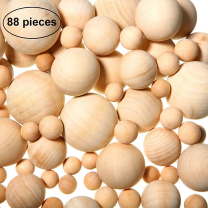 88 Pieces Wood Ball Wood Craft Balls Unfinished round Wooden Balls for DIY Craft Projects Jewelry Making Art Design in 5 Sizes - WoodArtSupply