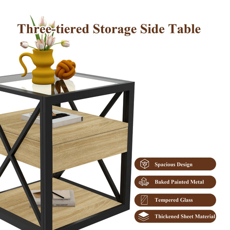 Set of 2 Modern End Tables with Drawer - Nightstands for Bedroom & Living Room HouseOfZazla