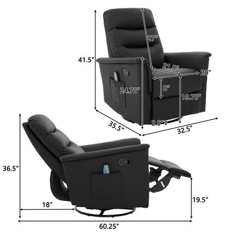 Manual Recliner Chair With 8-Point Massage and Swivel Function HouseOfZazla